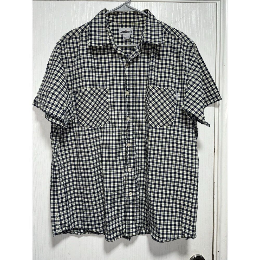 Carhartt Short Sleeve Shirt Size XL Grey Blue Check